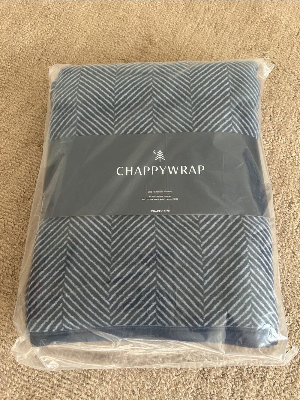 Chappywrap navy herringbone blanket, unopened, NWT